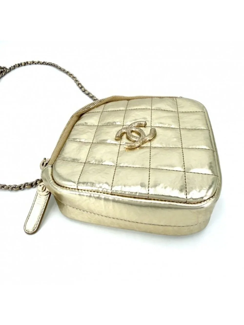 Chanel Shoulder Bag Crossbody Metallic Quilted Chain CC Logo Leather Gold